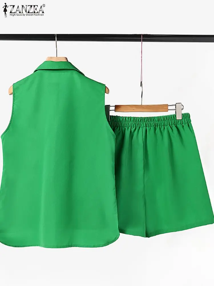 ZANZEA Women 2 Piece Sets Fashion Sleeveless Tanks and Shorts Outfits Casual Office Lady Suits 2024 Summer Solid Matching Sets