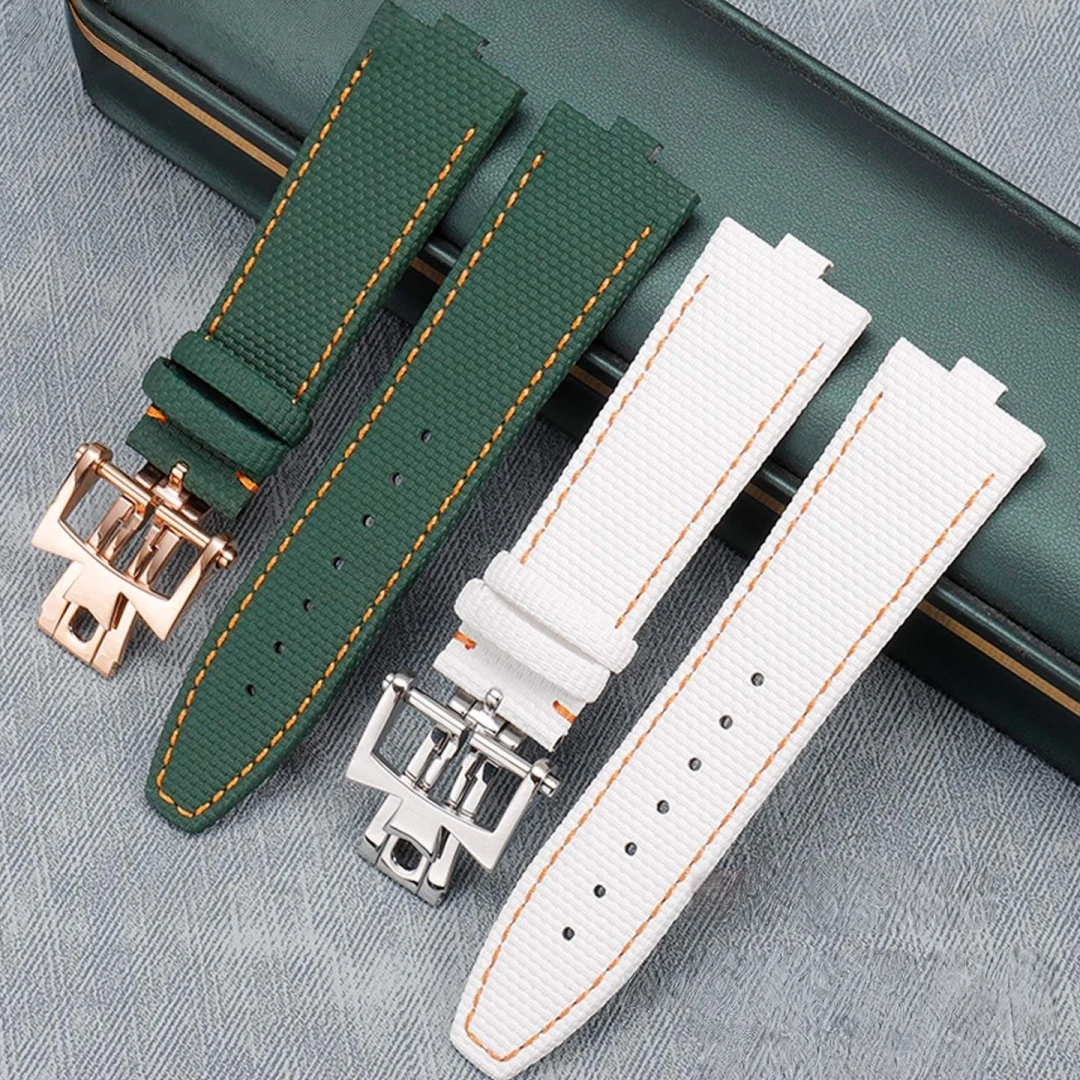 For Vacheron Constantin Overseas 4500V 5500V 7900V Hand-Made Sailcloth FKM Rubber Strap 24×7mm Watch Band With End Linking