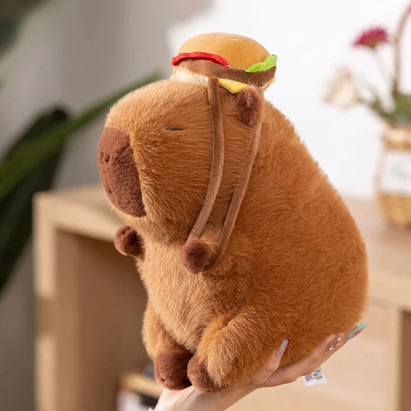 Capybara Dolls Toys With Hamburg Backpack Capibara Plush Toy Cartoon Animals Stuffed Plush Pillow Birthday Christmas Gift