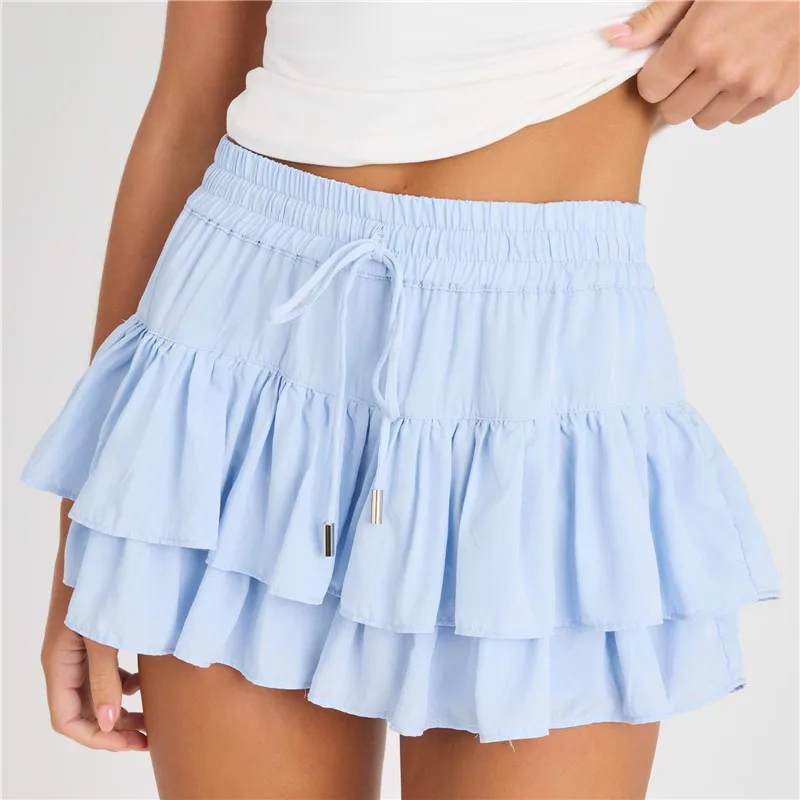 

Womens Flowy Ruffle Hem Cute Mini Tiered Skirts Y2k Going Out Sweat Pumpkin A Line Drawstring Waist Boho Y2K Aesthetic Clothes