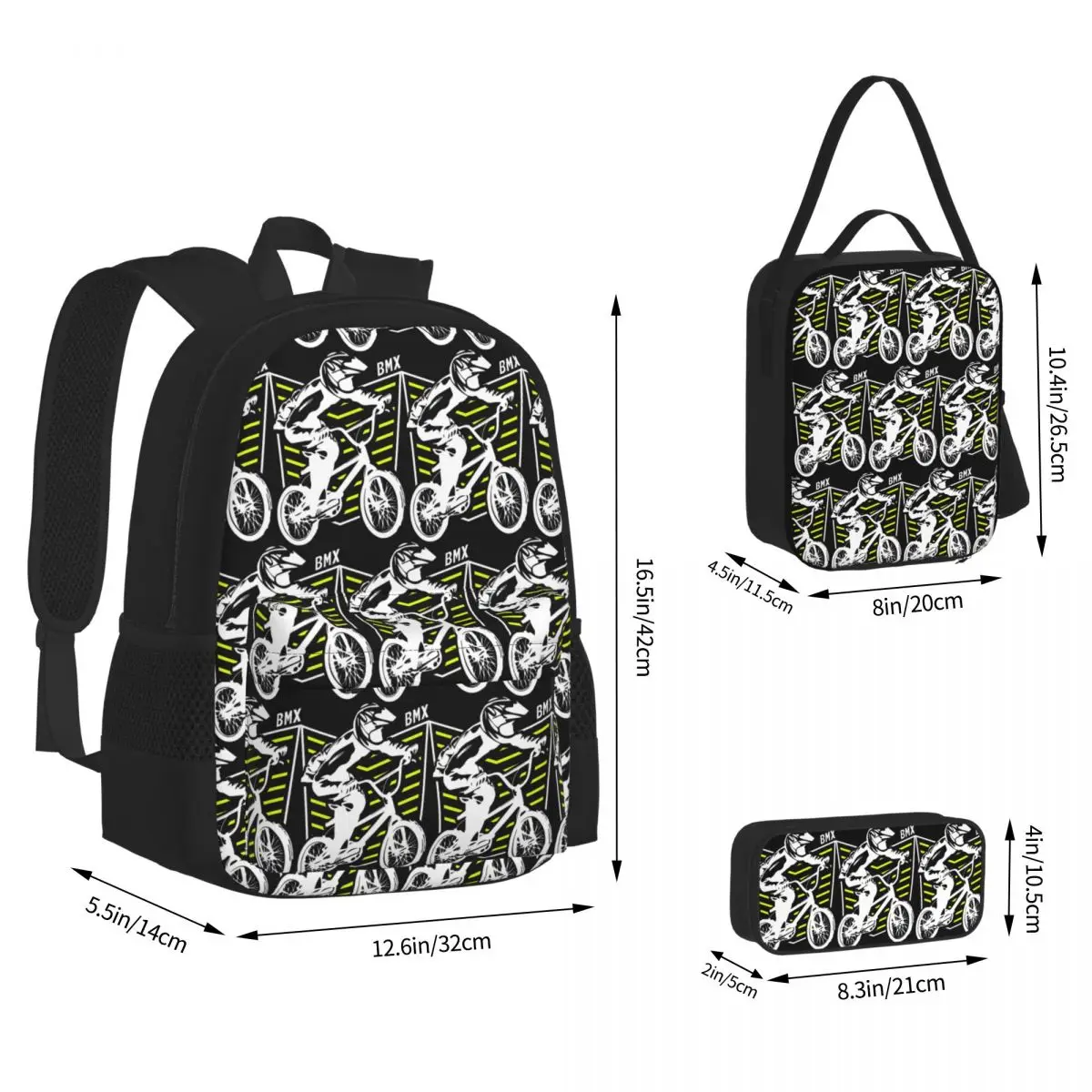 Bmx Apparel Retro Bmx Bike Old School Patch Backpacks Bookbag School Bags Children Rucksack Lunch Bag Pen Bag Three-Piece Set