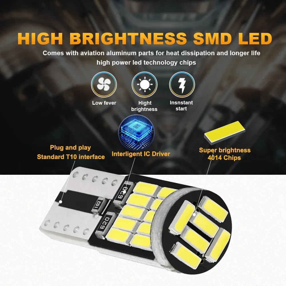 2/5/10/20Pcs W5W T10 Led Bulbs Canbus 4014 SMD 6000K 168 194 Led 5w5 Car Interior Dome Reading License Plate Light Signal Lamp