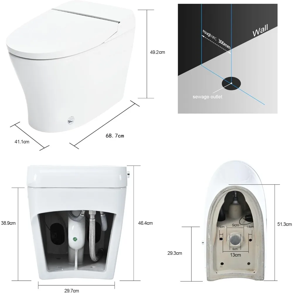 Smart Toilet with Adjustable Temp Heated Seat, Dual Flush Function, Tankless Toilet Without Bidet, Knob Control, Bidet Toilet