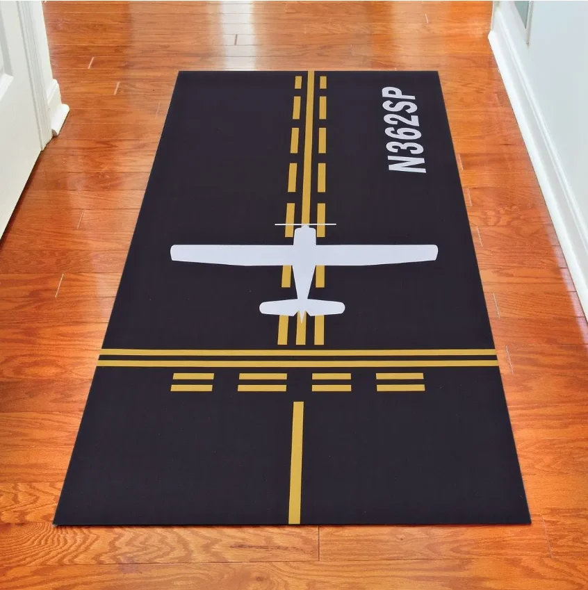 Hallway Runner Rug Airport Runway Aircraft Pattern Carpet Non-Slip Soft Easy Clean Industrial Typ Space Entryway Home Decor Mat