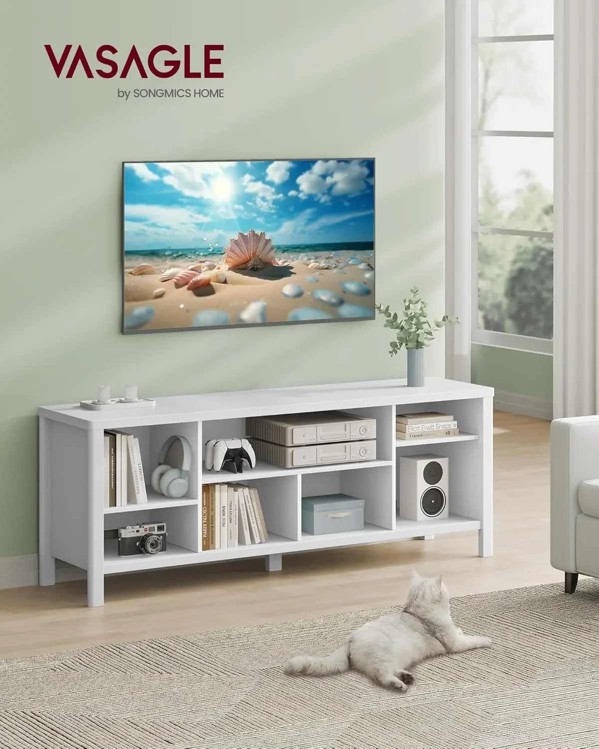 TV Stand for TVs up to 70 Inches, Entertainment Center with Storage Shelves, TV Console Table, Easy to Assemble