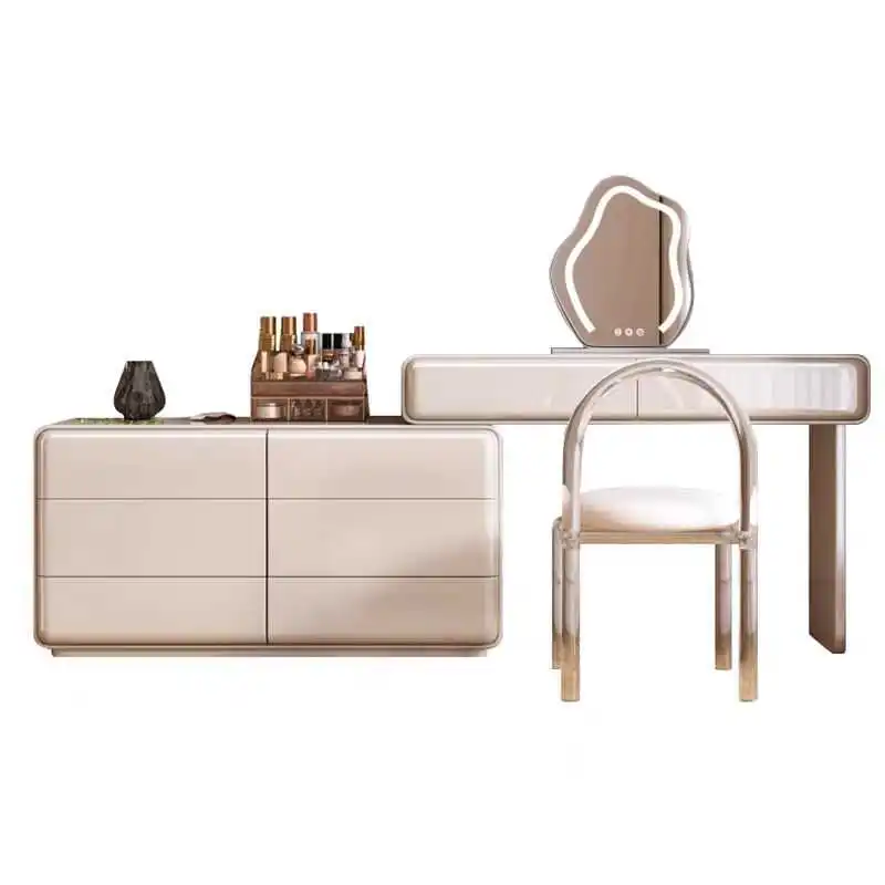Professional Aesthetic Vanity Table Nordic Natural Mirror Dressers Vanity Table Wood White Coiffeuse De Chambre Furniture
