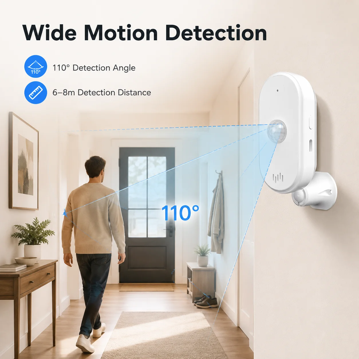 Tuya WiFi PIR Motion Sensor 80dB Sound Light Alarm 110° 6-8m Type-C Powered Smart Life Home Security Detector