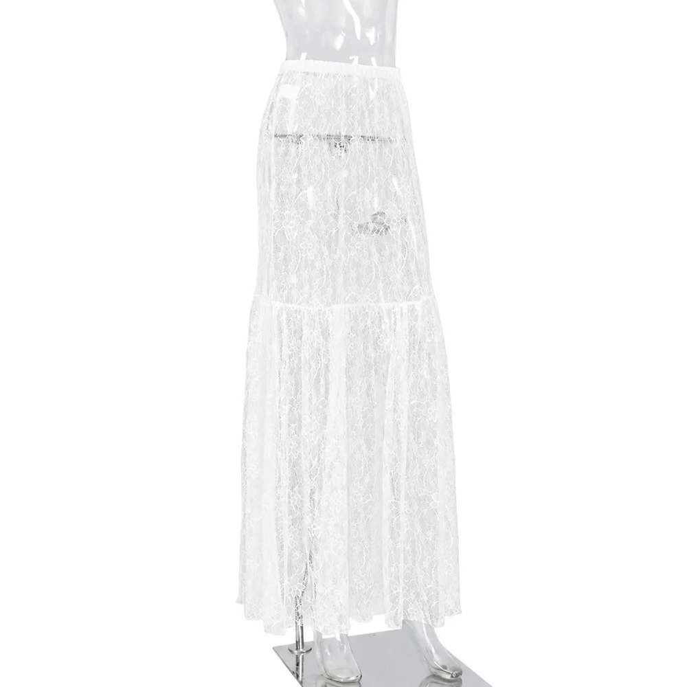 Jacquard Weave Skirt Bottom Sheer Mesh High Waist Frame Lace Women Wear Loose Cut Soft Lace Trim A Line Garment Daily Leisure