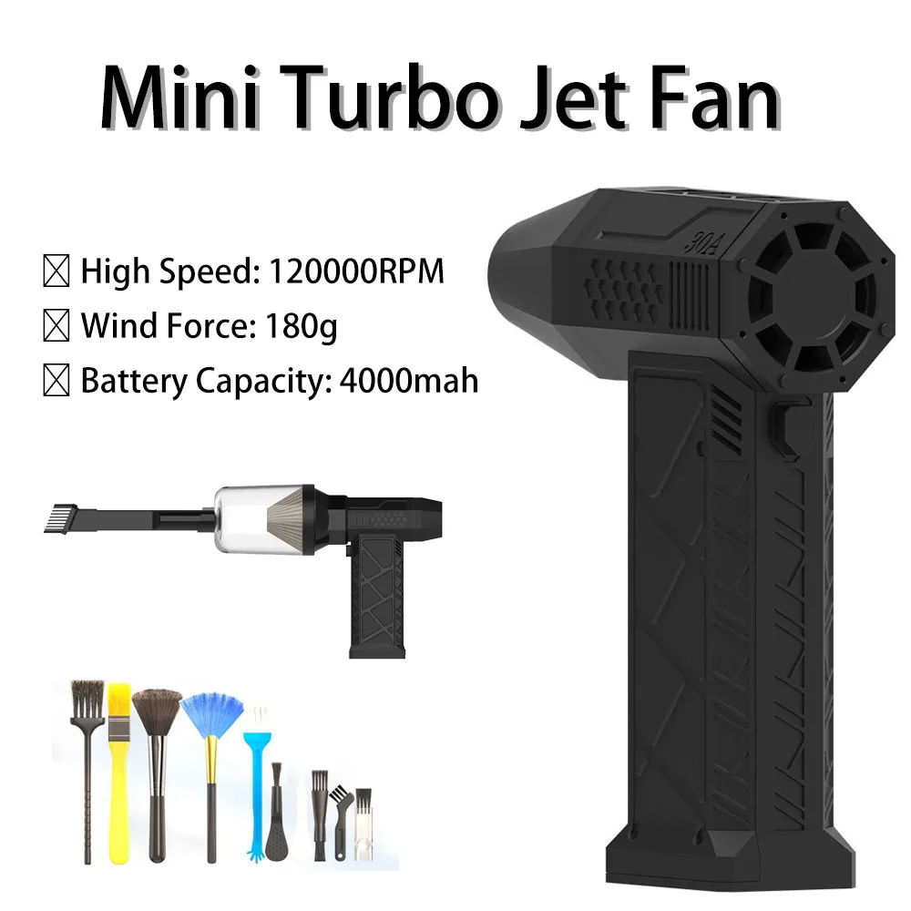 

120000RPM Air blower Turbo Jet Fan Brushless Motor Handheld Duct Fan 52M/S Portable Type-C Charging Car Cleaning and Drying