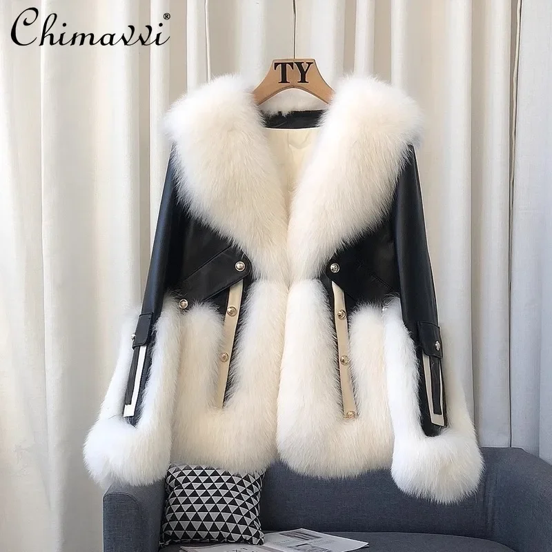 

2024 New Autumn and Winter High-end Imported Whole Fur Fox Fur Color Matching Short Down Fashion Coat Fur Jacket For Women