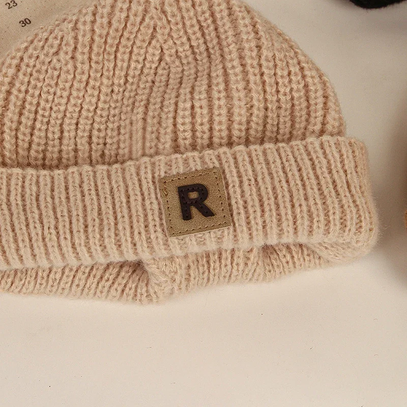 Solid Color Letter Baby Knit Hat Winter Warm Boy Girl Knitted Cap 0-5year Kids Vintage Dome Brimless Docker Cap