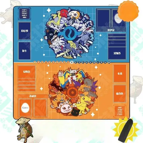 DTCG 600x600mm Digimon Tecknad Styling DIY Dubbelspelarkort Spelmatta Agumon Gabumon Anime 2mm Sydd Kant Gummi Bordsmatta Present 8 best sales Digimon lekmatta - №6