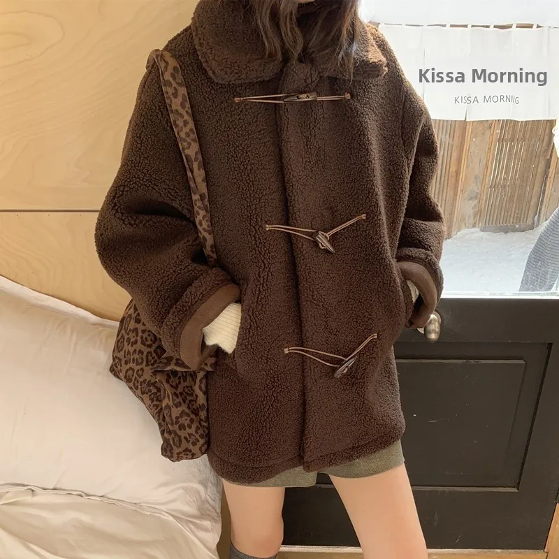 Retro Winter Aosphere eepskin Coat Women's Anti-Aging Flap Collar Mid-Length Fur Jaet Korean Sle Outerwear