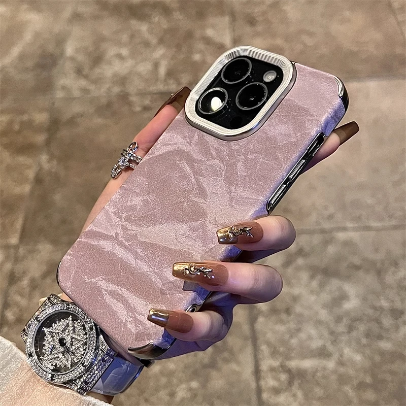 Winter Snow Mountain Velvet Pattern Silicone Case For iPhone 16 15 14 Plus 13 12 11 Pro Max Plating Shockproof Bumper Soft Cover