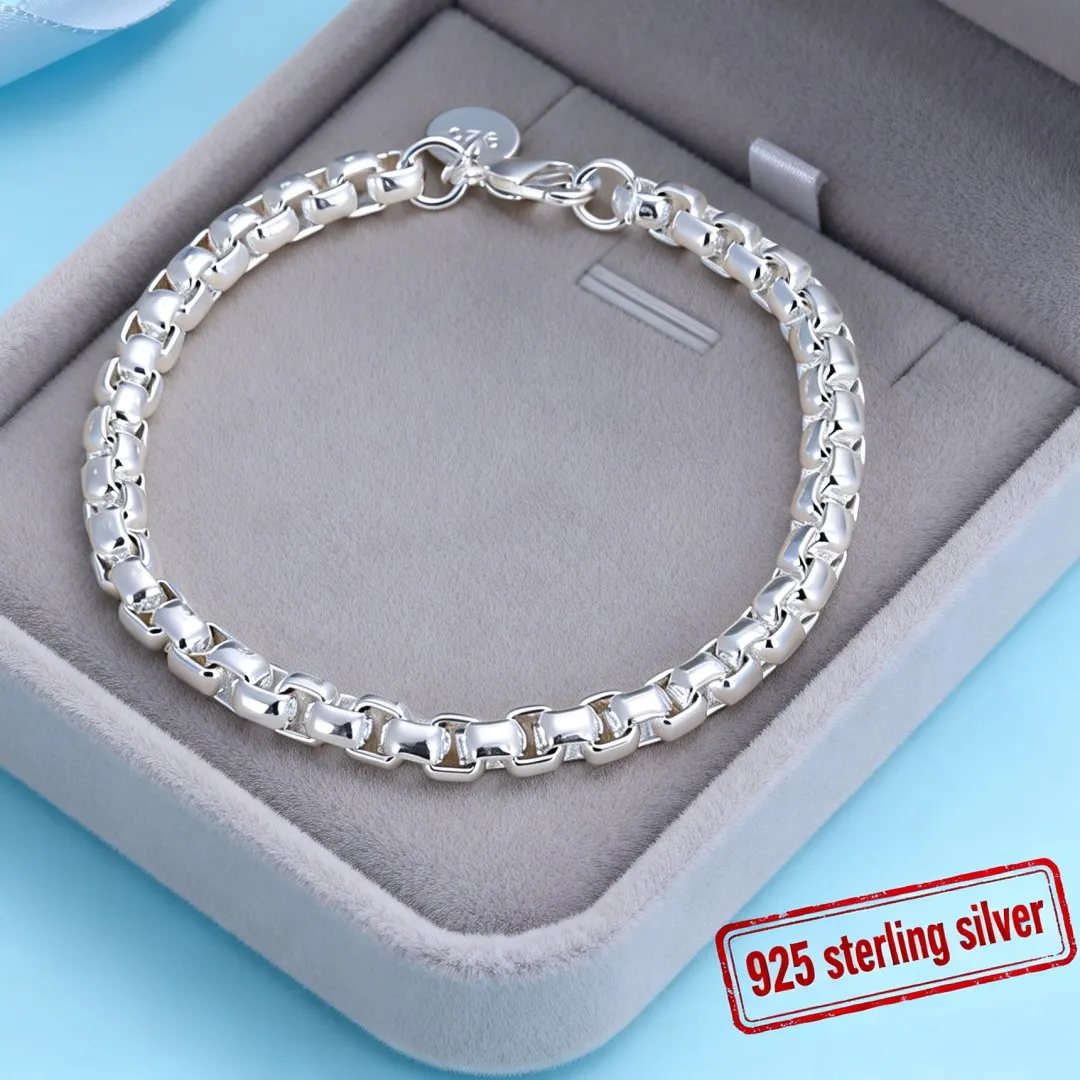 Pulseiras Geométricas de Prata Esterlina 925 de 4MM para Mulheres, Presentes de Casamento, Festa e Natal, Joias da Moda