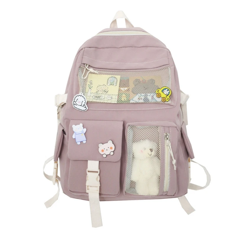 Mochila escolar de dibujos animados de estilo japonés, bolso de hombro doble con cremalleras y bolsillos para adolescentes, para