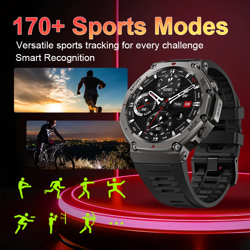 50m Waterproof Smart Watch Bluetooth Calling Heart Rate Blood Oxygen Monitoring Altitude and Barometric Pressure Tracking