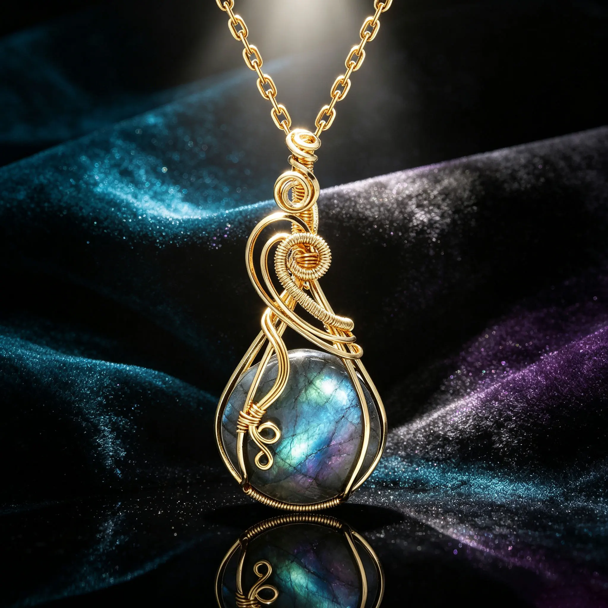 Labradorite Rainbow Moonstone Gemstone Pendant Copper Wire Wrapped Labradorite Jewelry Labradorite Necklace With Chain and Box