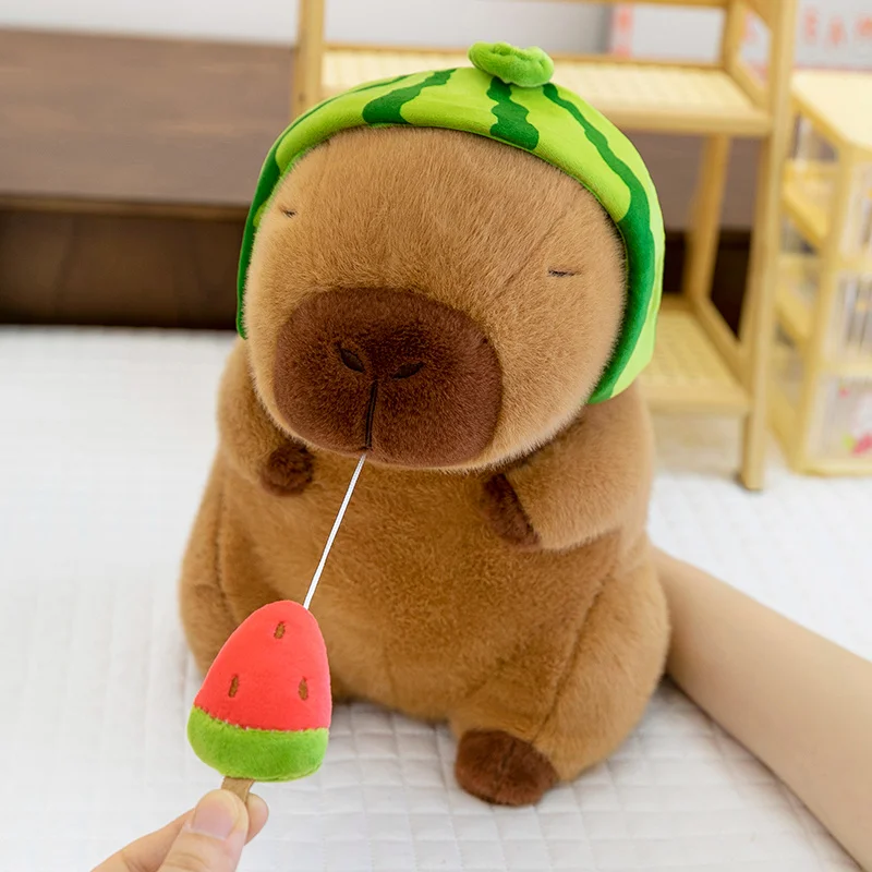 Watermelon Hat Capybara Cartoon Plush Toy Internet Celebrity Same Style Watermelon Head Cover Capybara Doll Kid Birthday Gift