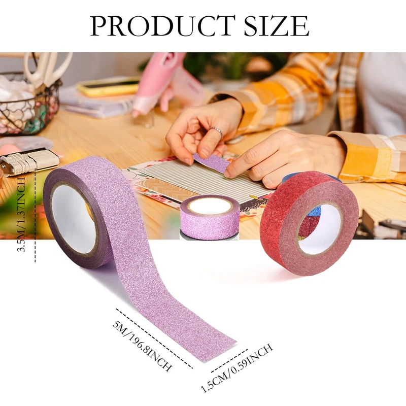 شريط لاصق ملون مزخرف لامع ، شريط واشي للحرف اليدوية ، تغليف هدايا ، مخطط ، * * * * 5 متر ، 12 لفة