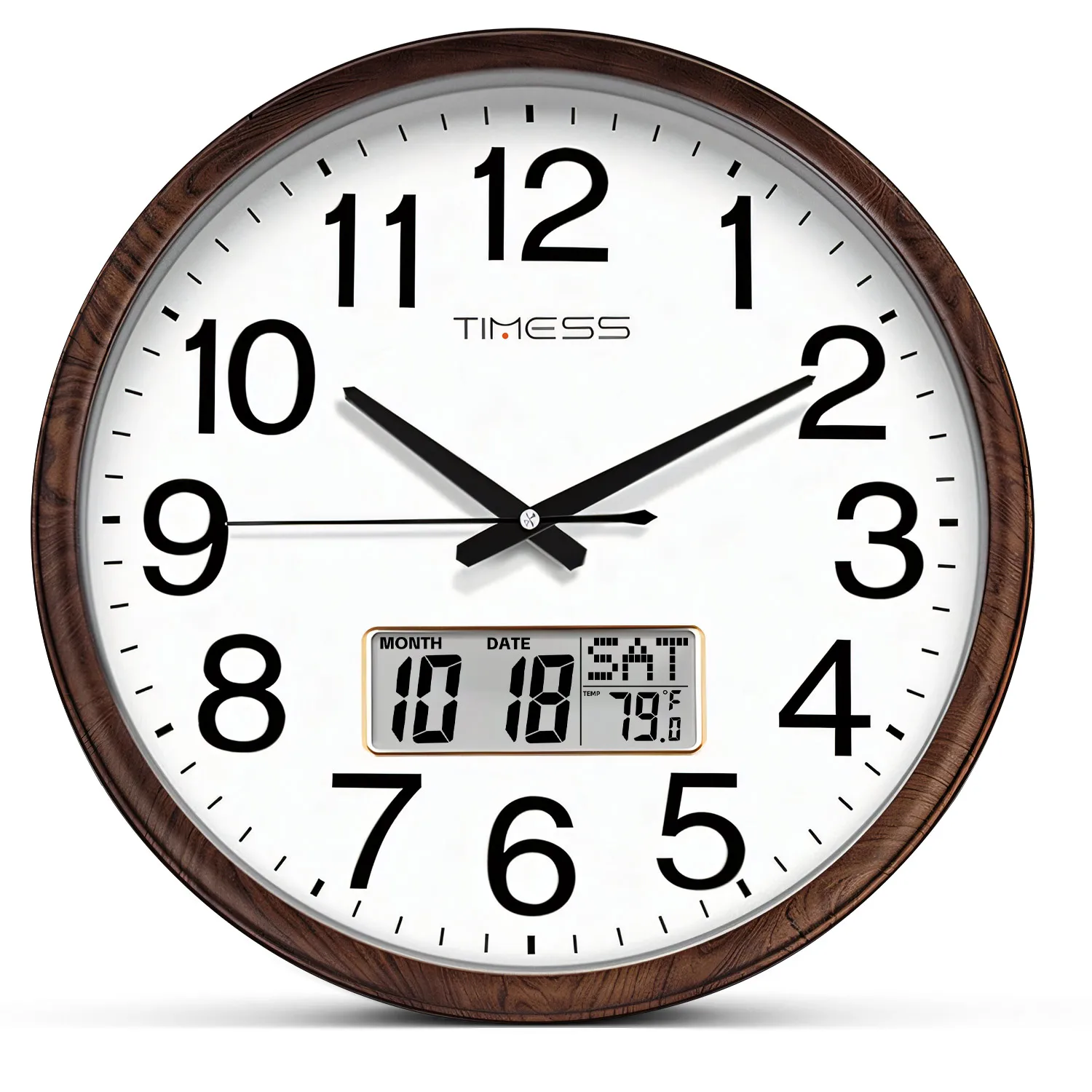 TIMESS 13-inch Wood Grain Wall Clock, Perpetual Calendar, Silent Timekeeping, Retro Home Decoration