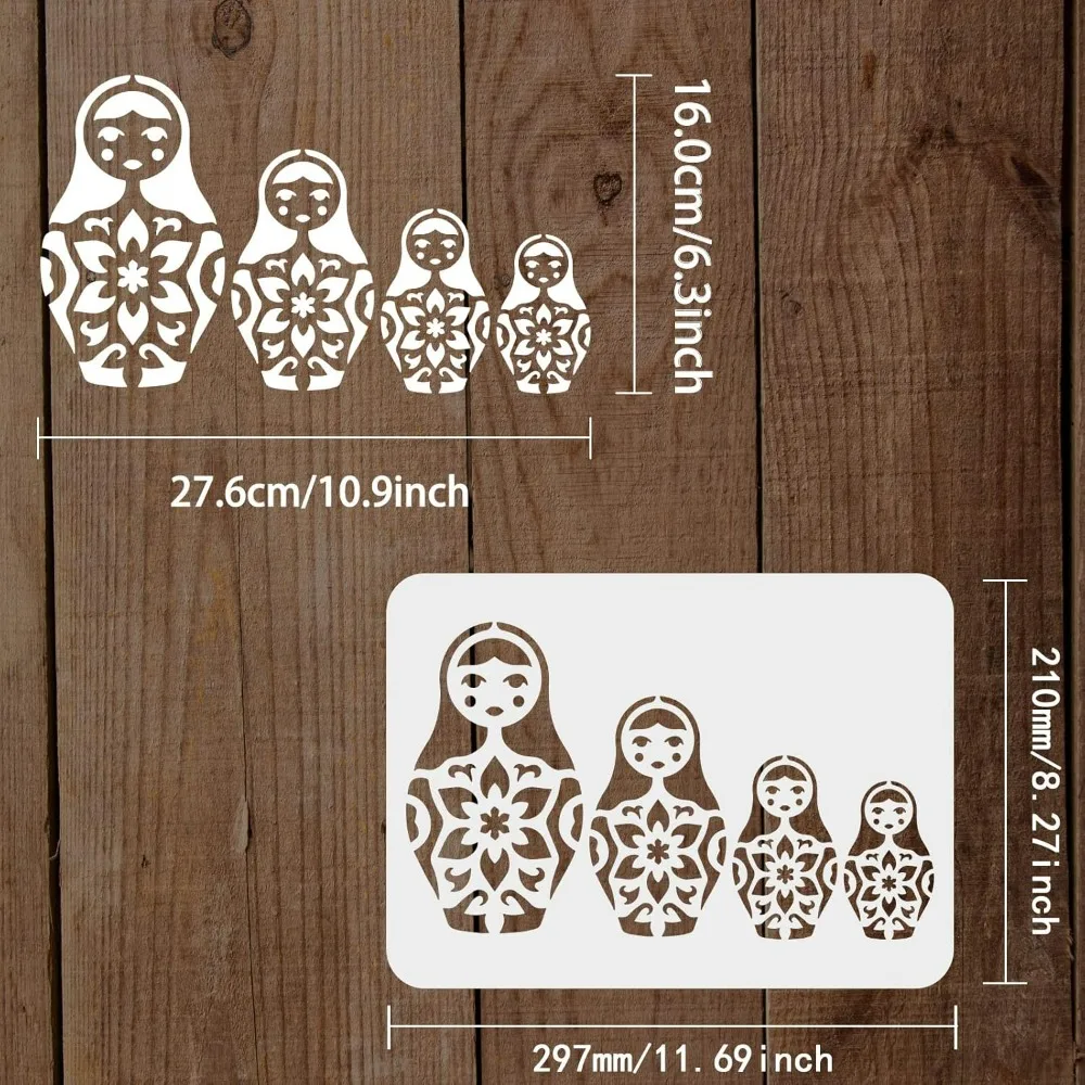 Nesting Dolls Stencil 11.7x8.3 inch Russian Nesting Doll Stencil Plastic 4 Sizes Nesting Doll Pattern Painting Stencil Reusable