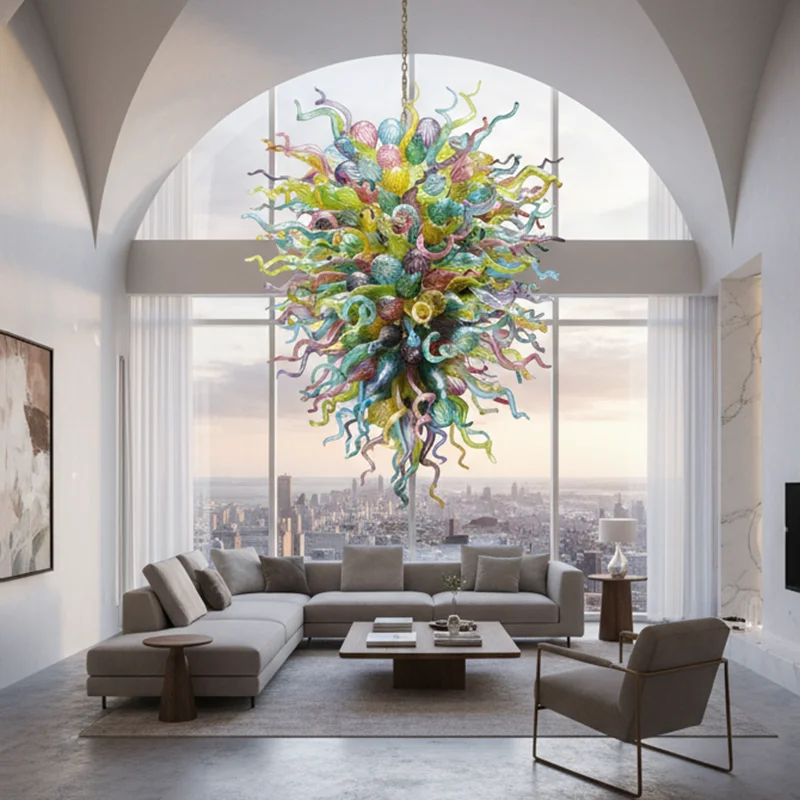 

LONGREE Hand Blown Glass Chandelier, Multicolor Big Size Chandelier Lightings for Home, Light Fixture for Living Room Stairs