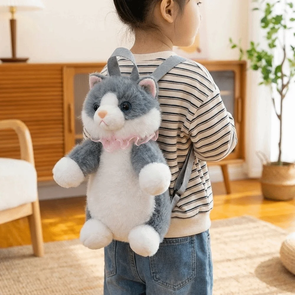 New Soft Realistic Cat Backpack Kawaii Fluffy Simulated Puppet Daypack Anime Cartoon Stuffed Animals School Bag Travel Storage
