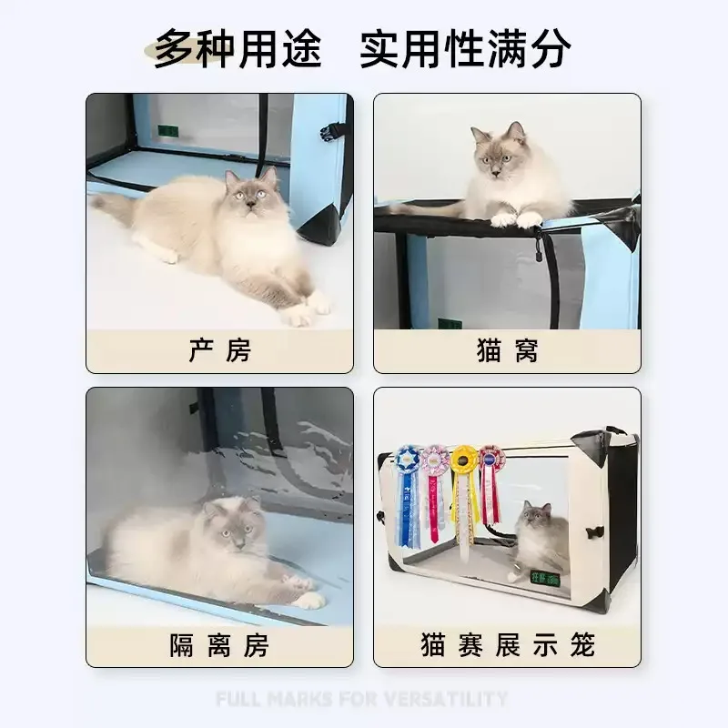 Cat Racing Cage for Exhibition Show Portable Foldable Cattery Delivery Room Transparent Pet Isolation Cage Large Space Cat Cages