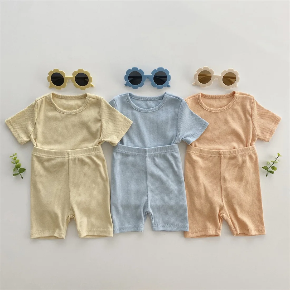 

2025 New Fashion Baby Solid Clothes Set Infant Short Sleeve T Shirt + Shorts Summer Cotton Pajamas 2pcs Suit Infant Outfits