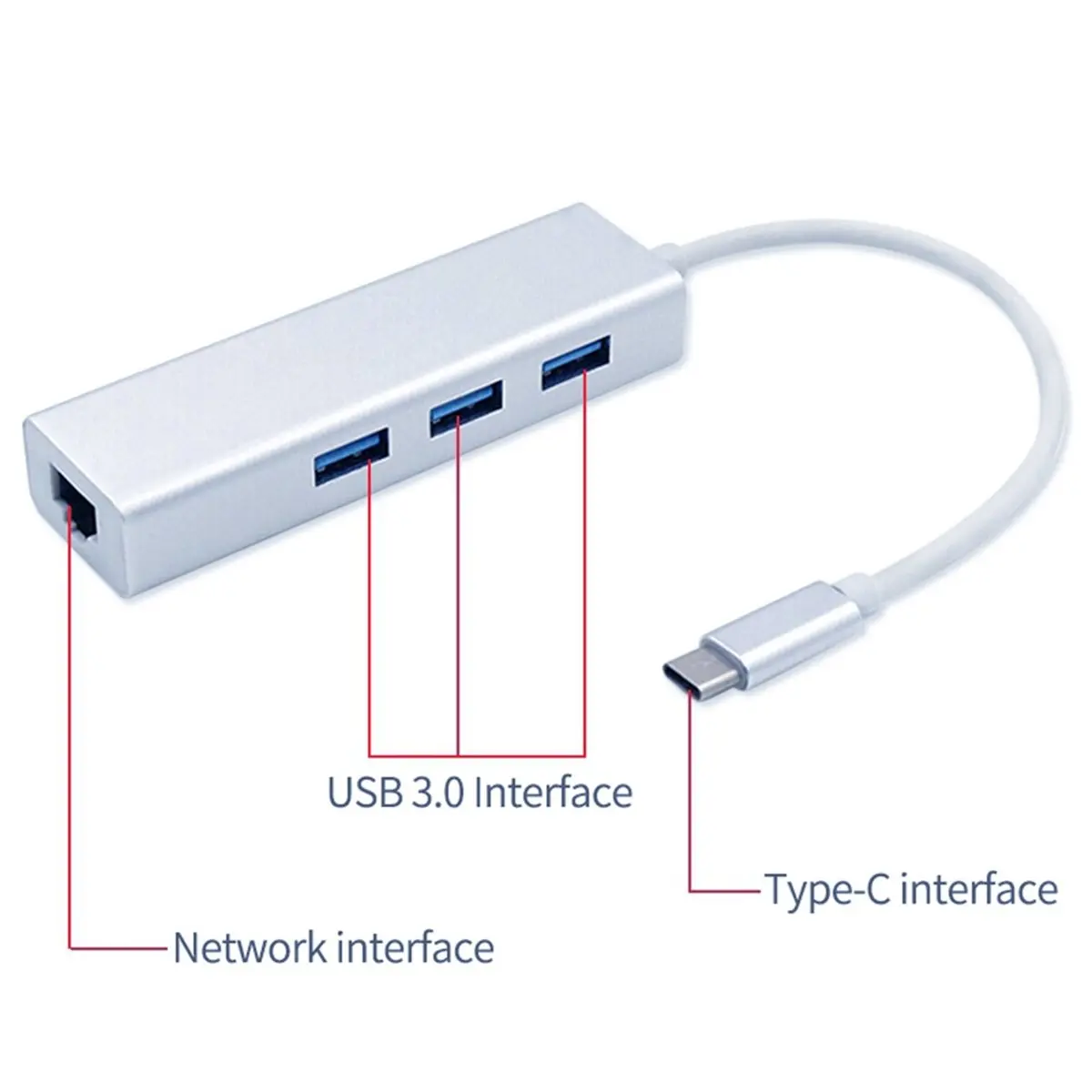 USB3.0 Type C to 3-Port USB 3.0 Hub Docking Station with RJ45 100Mbps Ethernet Network Adapter LAN Converter RTL8152B