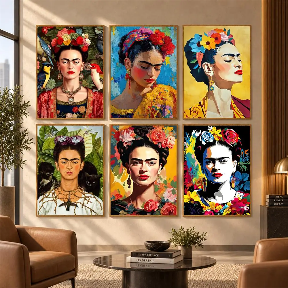 F-Frida Kahlo Poster Wall Stickers Self Adhesive Art Mural HD Print Decals for Bedroom Living Room Home Decor Gift