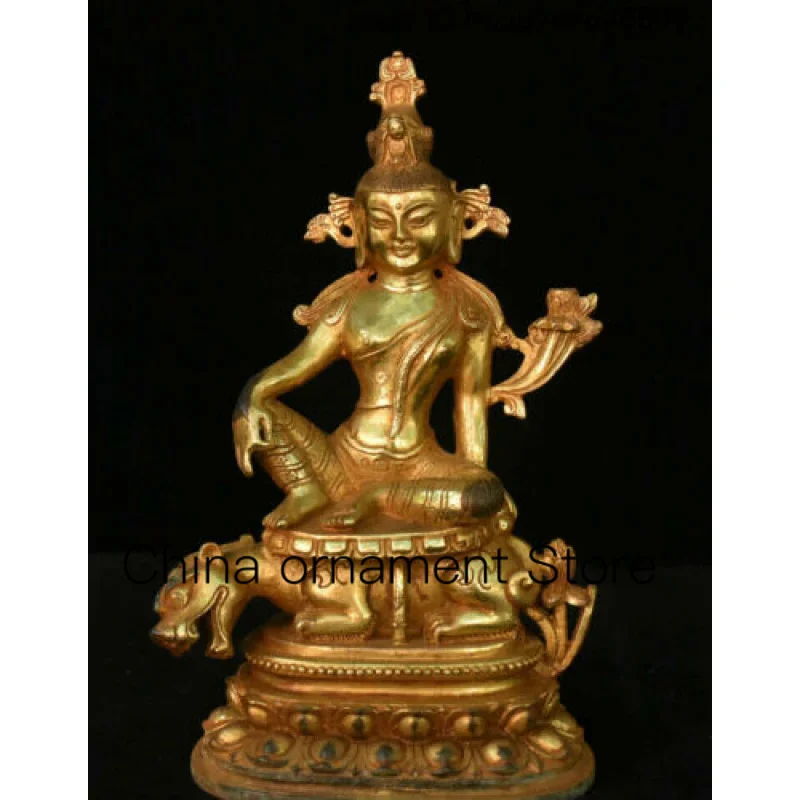 

Tibetan Antique Bronze Gilt Sit Beast Kwan-yin Free Guan Yin Goddess Statue