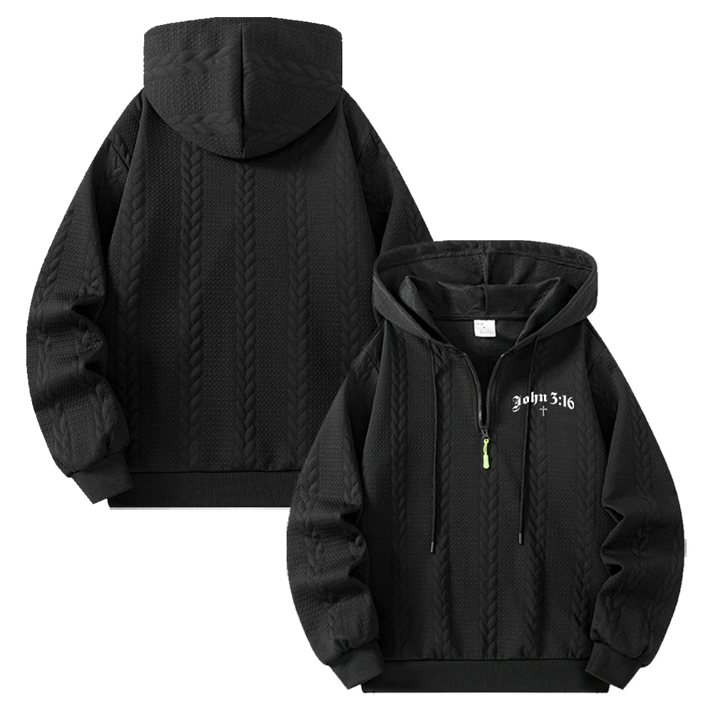 Men's Half Zip Hoodies Gothic Letter Print Jacquard Pullover Sweatshirt Spring And Autumn Casual Commute Street Style Top