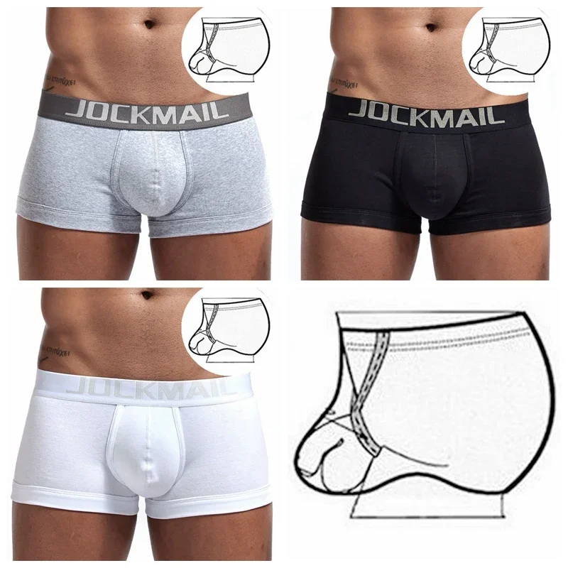 JOCKMAIL Sexy Men underwear Fashion Hanging ring briefs shorts Gay low-rise open crotch male underwpants Man Shapewear Boxer