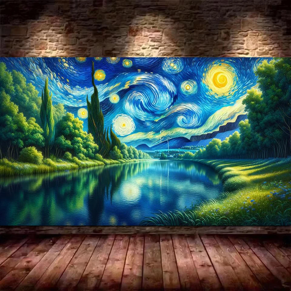

Van Gogh's Starry Night landscape diy 5d Diamond Painting New Large Size Mosaic Embroidery Cross Stitch Kits for home decor