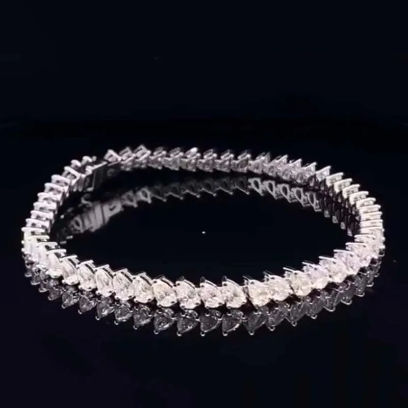 Solid 14k White Gold  14.5ctw 0.5ct each Pear Cut DEF Color VS-VVS CVD HPHT Lab Grown Diamond Tennis Bracelet For Women