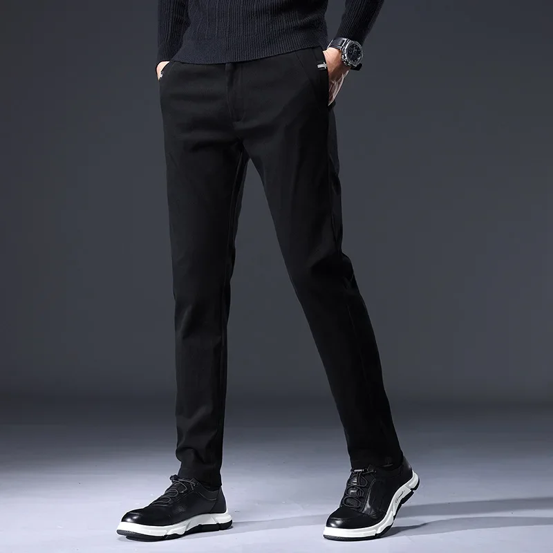 Men's Casual Pants, Men's Autumn And Winter Thick Loose Fitting Straight Tube Business Suit Pants, Khaki Color Pants