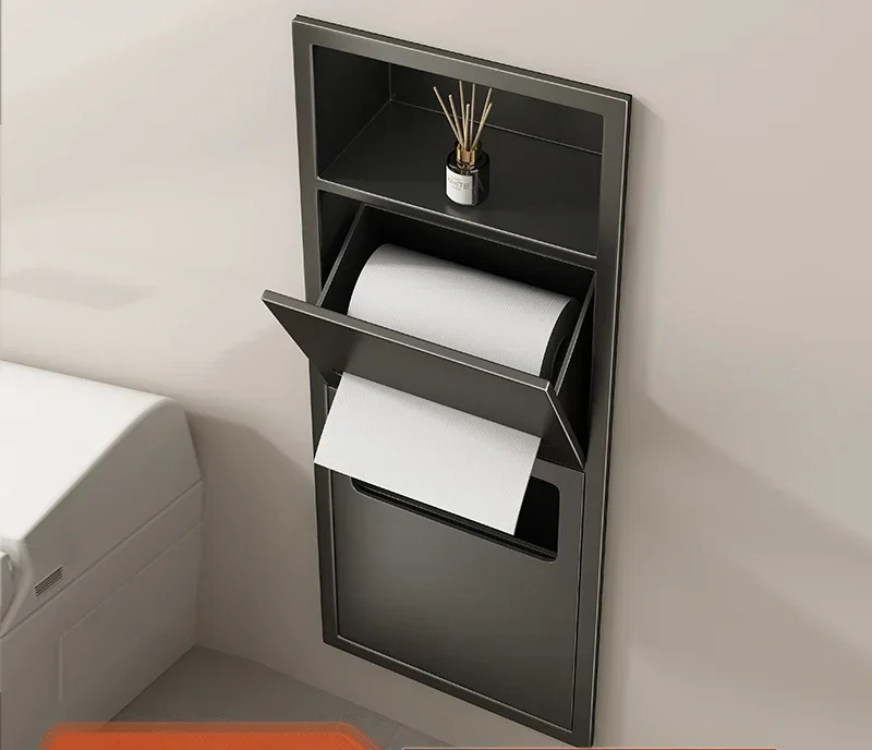 

Stainless steel niche cabinet embedded bathroom trash can toilet toilet toilet tissue box tissue holder finished product