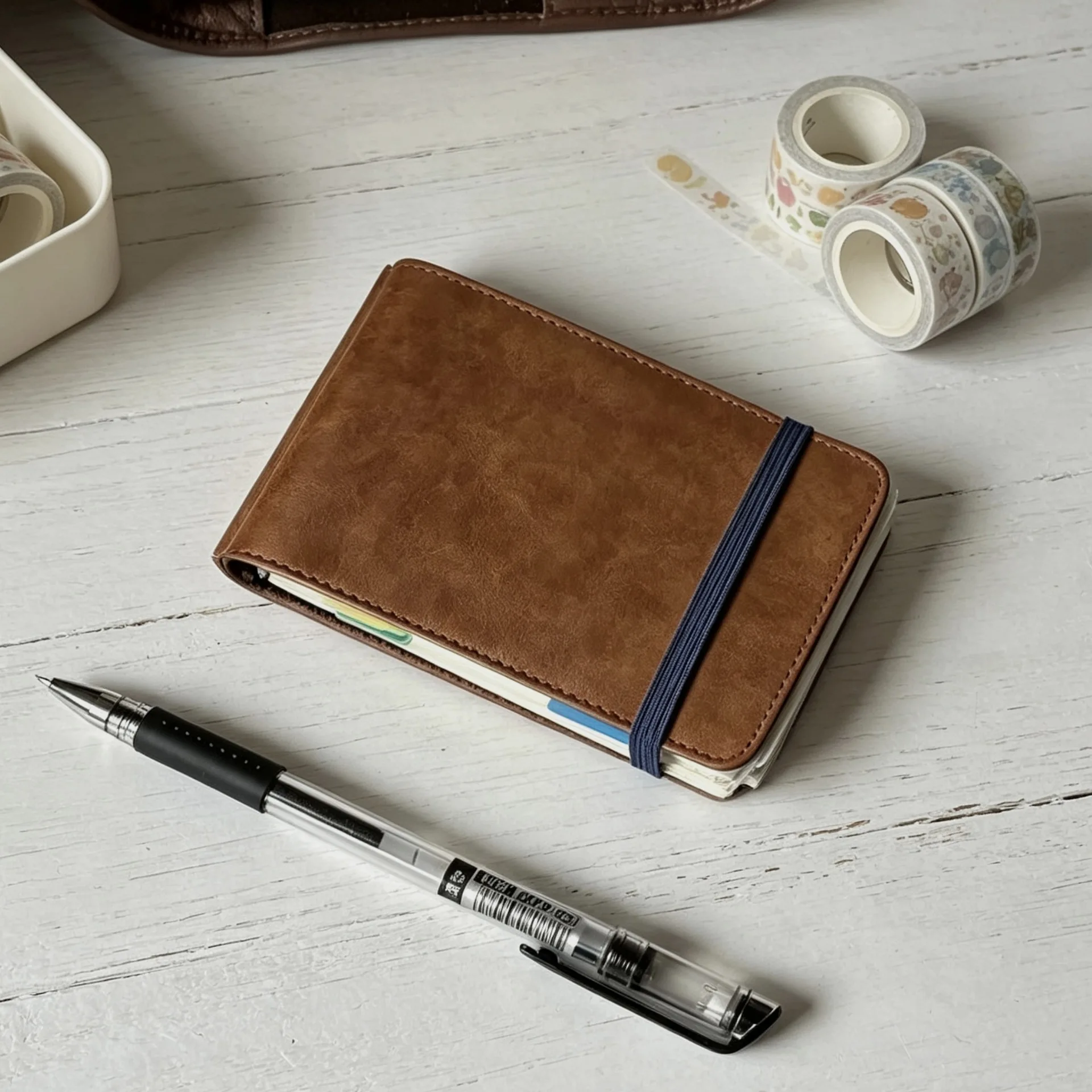 Brązowy mini notes z 3 otworami na kółkach, z 60 kartkami w linie, notes do notowania. — zdjęcie produktu 3