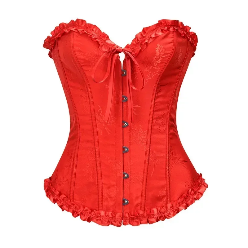 Bianco nero rosso rosa corsetto Sexy Top Plus Size gotico donna Bustier Overbust Lace up Lingerie floreale Vintage moda vittoriana