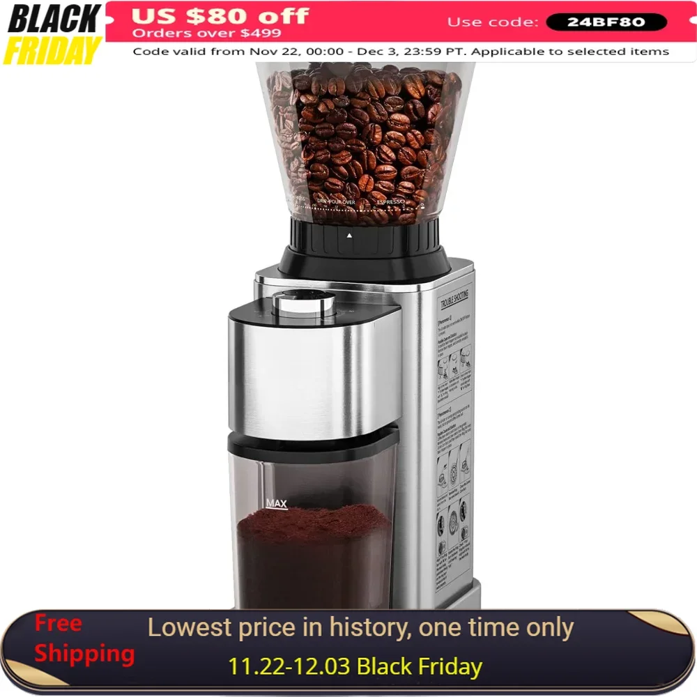 

Coffee Grinders, Stainless Steel Coffee Grinder Electric,24 Grind Settings, Espresso/Pour Over/Cold Brew, Coffee Bean Grinder