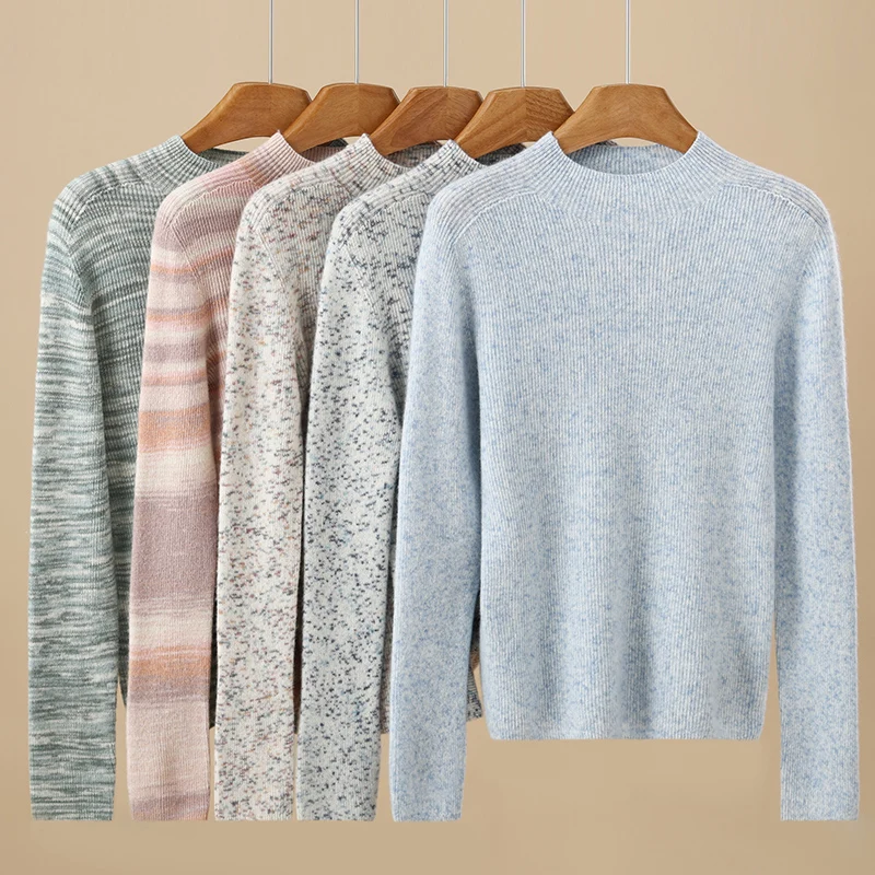 女性の 100% カシミヤ セーター 秋/冬 カジュアル カラー ヤーン パーカー スリミング ハイネック ジャンパー トップ ファーストライン すぐに着用可能