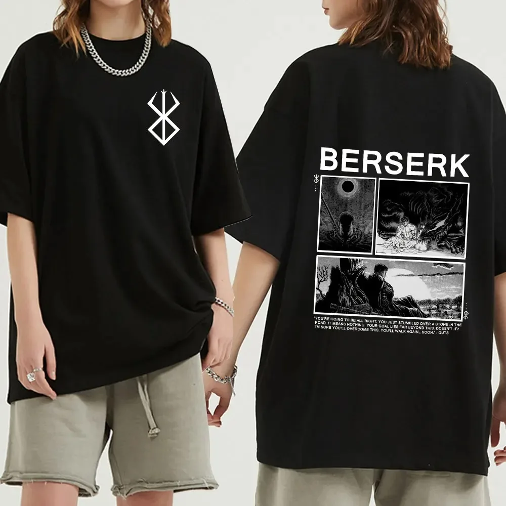 Summer Women's Tshirt Berserk Guts T Shirt Manga Swordsman Gatsu Sacrifice Zodd Anime Shirts Fashion Double Sided Mens Tees