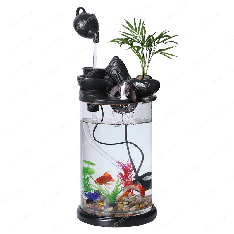 Ecological Fish Globe Aquarium Landscape Living Room Small Desktop Mini Glass Water Fish Tank Circulation