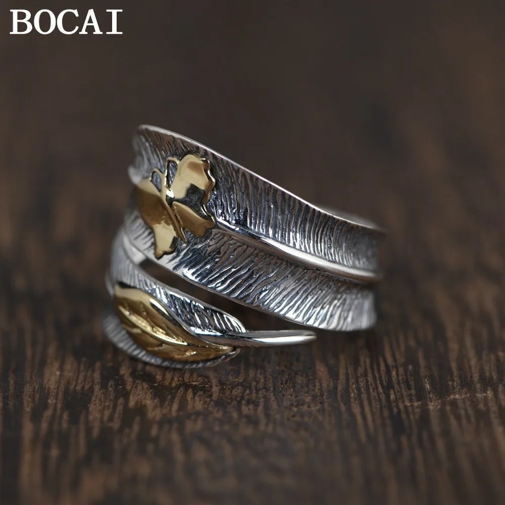 

Новое кольцо BOCAI S925 из серебра в ретро-стиле с перьями и бабочками, регулируемое