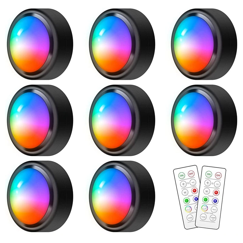 16 Colors RGB LED Puck Lights With Remote Under Cabinet Lights Wireless Battery Operated Puck Lights For Closet,Bedroom