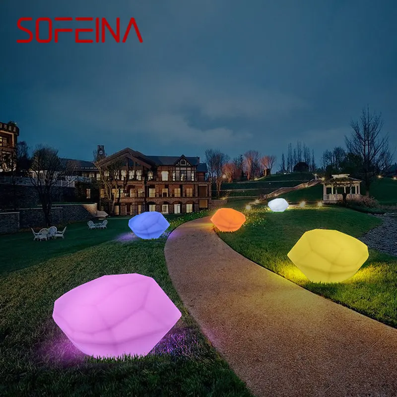 SOFEINA Modern 16 Colors Lawn Lights USB Electric Creative 3D White Stone With Remote Control IP65 Decor for Garden Park