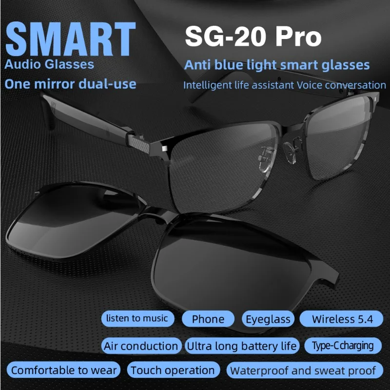 

Новые умные очки SG-20 Pro: беспроводные звонки, воспроизведение музыки, полнорамные солнцезащитные очки с защитой от синего света и УФ-излучения, водонепроницаемые