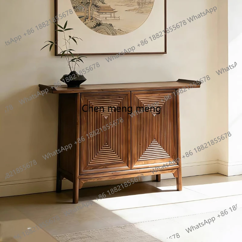 New Chinese-style North American black walnut porch cabinet, storage living room, solid wood warped head decorative cabinet